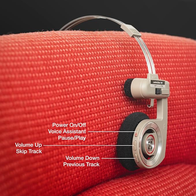 Koss Porta Pro Wireless 2.0 Bluetooth Retro Style, On-Ear Headphones, 20+ Hour Battery, USB-C Charging, Microphone, Analog Audio Pass Through, Rhythm Beige