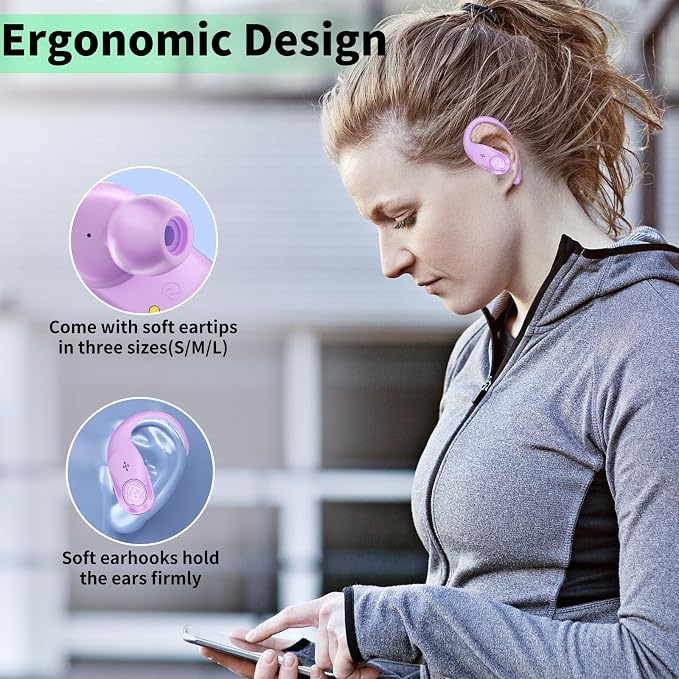 Wireless Earbuds Bluetooth Headphones 96H Playtime LED Display Waterproof Built in Mic Deep Bass Sound Secure Over Ear buds Earhooks for iPhone Android Samsung Cell Phones Sport Workout Gaming Running