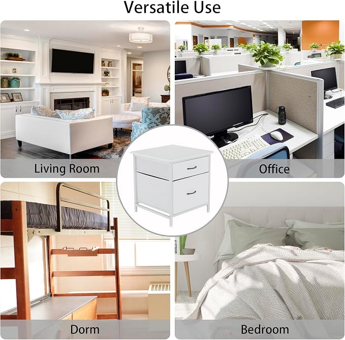 Mini Fridge Stand with 2 Drawer, Mini Fridge Organizer Stand Refrigerator Stand with Metal Frame for Dorm, Home, Kitchen, White