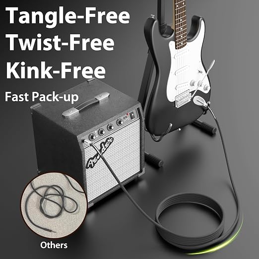 Guitar Cable 10 ft/3M 2 Pack, Kevlar-Reinforced 20AWG 99.99% OFC, 10X Heavy-Duty Nylon Braided, Heat-Shrink Protected 1/4 Instrument Cable, Shielded Amp Cord for Fender Electric Guitar