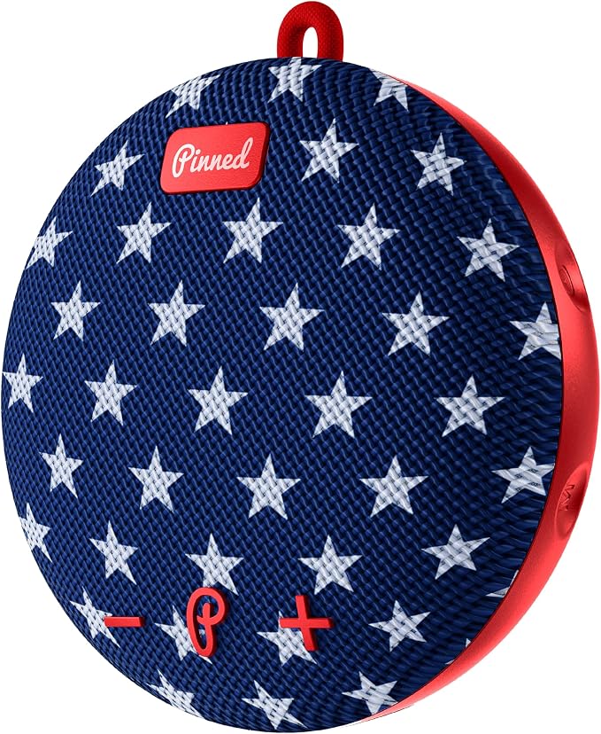 Pinned 2.0 Dart Speaker - USB-C Rechargeable, 10+ Hour Battery, IPX7 Waterproof, Bag Clip Carabiner - Bluetooth Speakers - Golf Gifts for Men - Magnetic Golf Cart Speakers Bluetooth, American Flag
