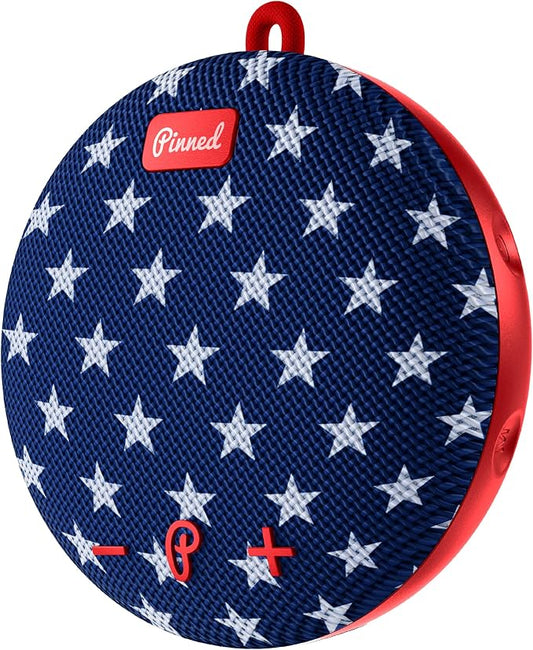 Pinned 2.0 Dart Speaker - USB-C Rechargeable, 10+ Hour Battery, IPX7 Waterproof, Bag Clip Carabiner - Bluetooth Speakers - Golf Gifts for Men - Magnetic Golf Cart Speakers Bluetooth, American Flag