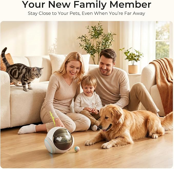 Vivideye Pet Camera 1080P, Movable Robot Security Camera for Dog Cat, Rolling Robot Indoor Camera with Talk,Battery-Operated, Auto-Recharge, Night Vision,SD/Cloud Storage, Pet/Human/Voice Detection