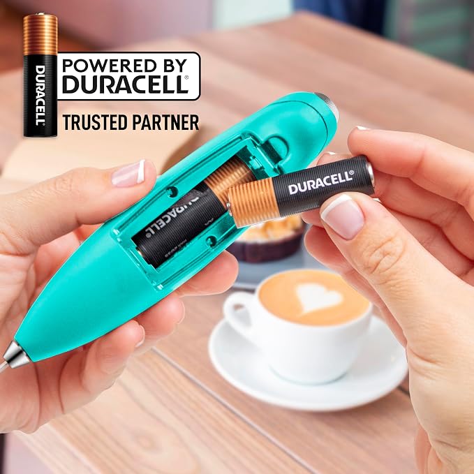 Zulay Kitchen Powerful Milk Frother Wand With Duracell Batteries - Ultra Fast Handheld Drink Mixer - Electric Whisk Foam Maker for Coffee, Lattes, Cappuccino & Matcha - Z1 Motor - Aqua