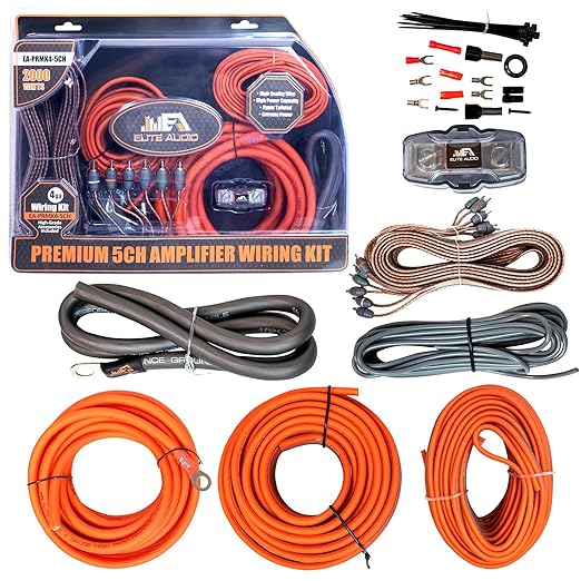 Elite Audio 4 Gauge 5-Channel Amplifier Wiring Kit, 2000W CCA Amp Install Kit – EA-PRMK4-5CH