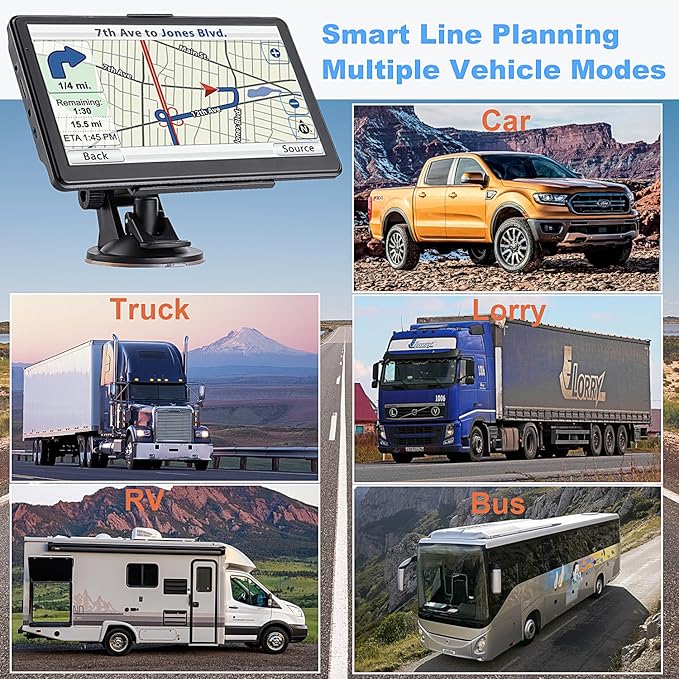 GPS Navigator for Car, 2026 Map 7 inch Touch Screen Car GPS 256-16GB,Voice Turn Direction Guidance, Support Speed and Red Light Warning, North America Lifetime map Free Update Truck(Purple)