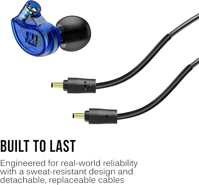 MEE audio M6 PRO In Ear Monitor Headphones for Musicians, 2nd Gen Model With Upgraded Sound, Memory Wire Earhooks & Replaceable Cables, Noise Isolating Professional Earbuds, 2 Cords Included (Blue)