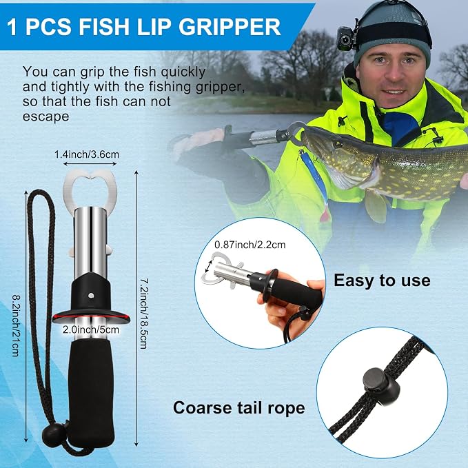 Honoson Fishs Hook Remover Tools Kit Include 1 Pcs Handheld Digital Fish Scale and Fishing Hook Remover Tool and Fish Lip Gripper and Fishing Plier with Sheath and 2 Pcs Fishs Tool Lanyards