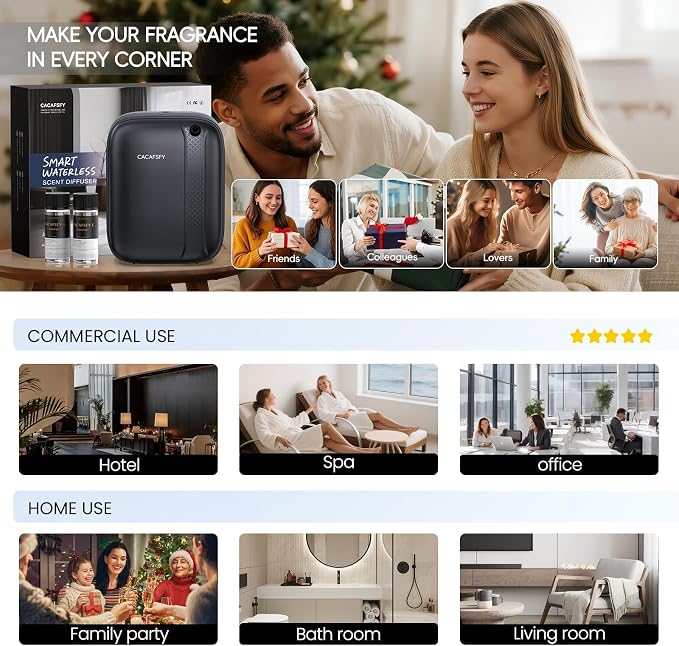 Waterless Essential Oil Diffuser,(2 * 50ml Fragrances Included) 3000 Sq.Ft Coverage 400ml Capacity Hotel Scent Diffuser,Cold Air Tech, App & Button Control,Scent Diffusers for Home Large Room (Black)