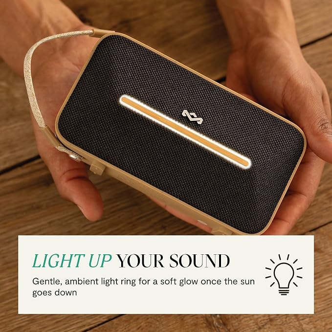 House of Marley Rise Up Solar Bluetooth Speaker, IP67 Waterproof, 14H Playtime, Solar Charging, Quick Charge, Eco-Friendly Recycled Materials, Bamboo Design & Bottle Opener (Signature Black)