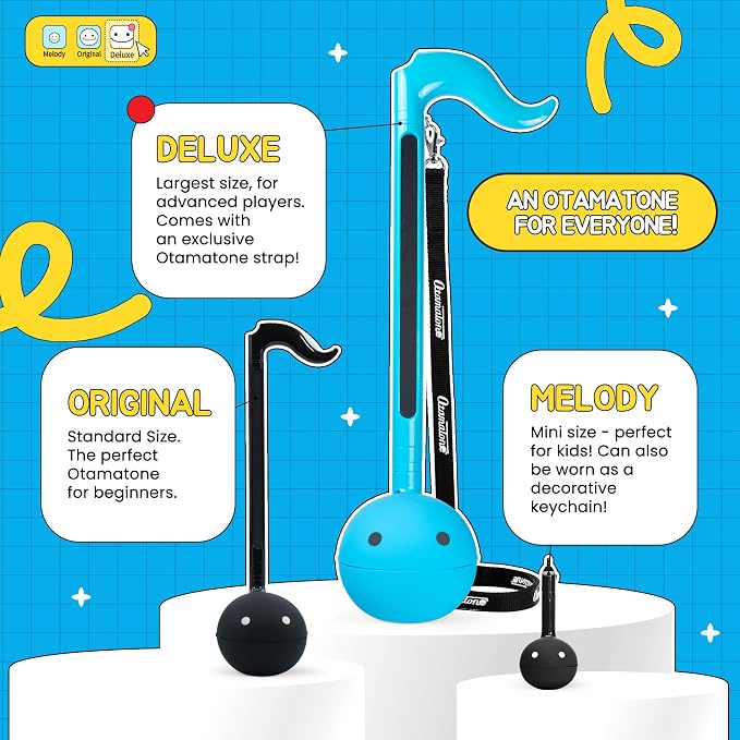 Otamatone Deluxe Blue – Electronic Musical Instrument for Adults, Portable Digital Synthesizer with 3.5mm Aux Jack and Strap from Japan by Maywa Denki, Cool Unique Gift [English Manual]
