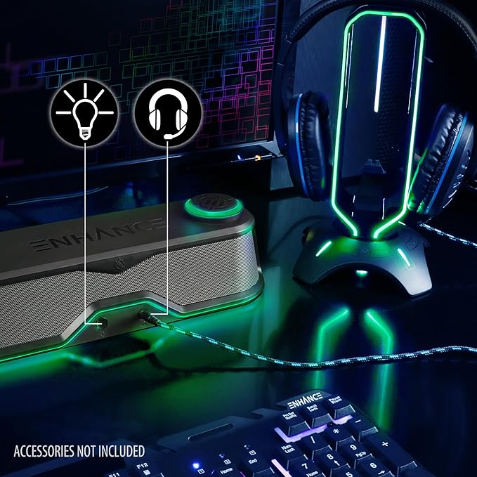ENHANCE SB1 High Excursion Computer Soundbar - USB Powered Computer Speaker, Under Monitor Speaker with 10W Peak, LED Volume Control Knob, Headset Pass Through, Gaming Soundbar for PC