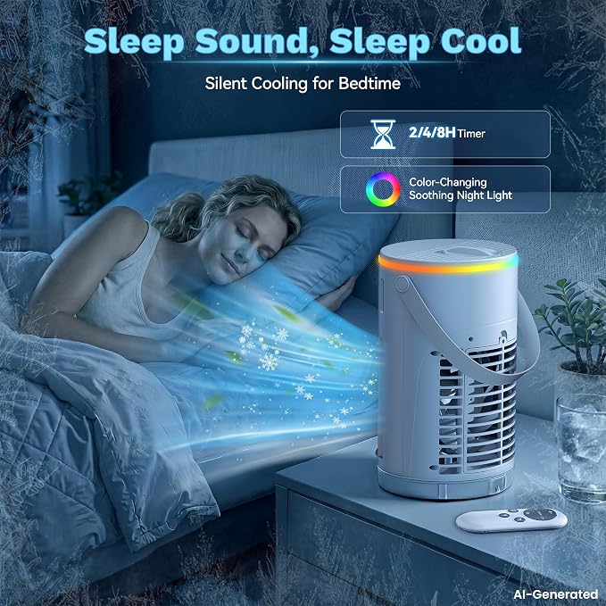 Portable Air Conditioners, AC Fan Mini Evaporative Air Cooler 1200ML with Ice Cooling Mist Personal Air Conditioner Quiet for Bedroom, Home Office Desk (white)