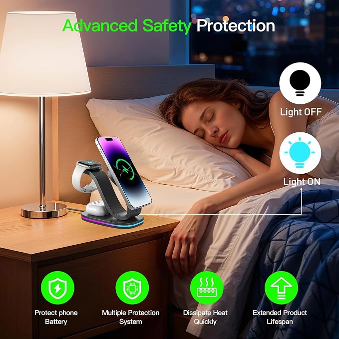 Wireless Charging Station, 2026 Upgraded Fast 15W 4-in-1 Charger Station for iPhone 17/16/15/14/13/12 Series, Watch Airpods 1-8/Ultra, iPad, AirPods, 35W Charger Included White
