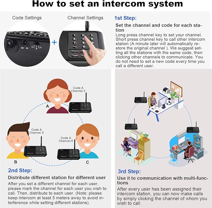 Wuloo Intercoms Wireless for Home 1 Mile (5280 Feet) Range 10 - Channel, Wireless Home Intercom System for House Business Office, Room to Room Intercom, Home Communication System (2 Packs, Black)