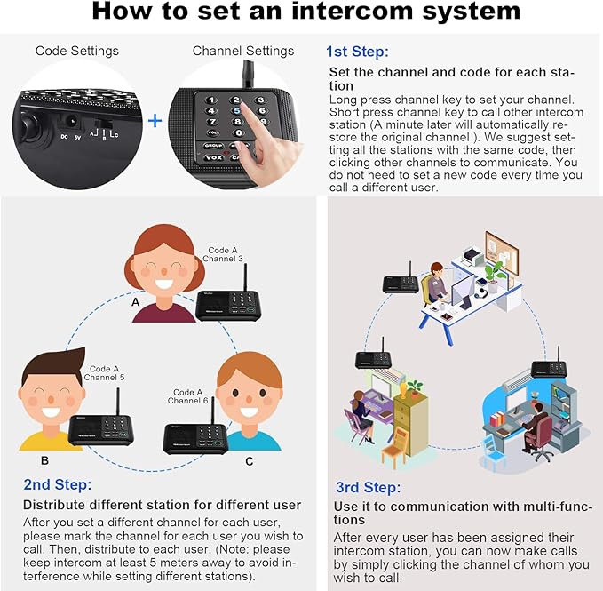 Expandable for Wuloo Intercoms Wireless for Home 5280ft Range 10 Channel 3 Code (Only 1 Unit for Expandable The Original intercom System, CAN NOT Work Without Other Units)