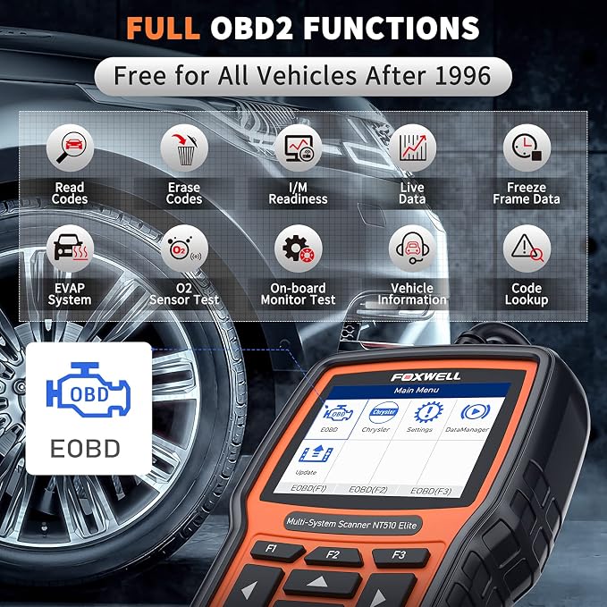 FOXWELL NT510 Elite fit for Chrysler Jeep Dodge Scan Tool, All System OBD2 Scanner Bidirectional Diagnostic Tool, All Maintenance Car Code Reader with ABS Bleeding TPMS Battery Registration Reset Tool