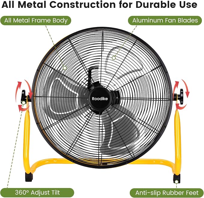 20" Solar Rechargeable Floor Fan, 35W Solar Powered Battery Operated Fans for Outdoor Garden Greenhouse Barn Stable Camping Garage Air Circulation Cooling