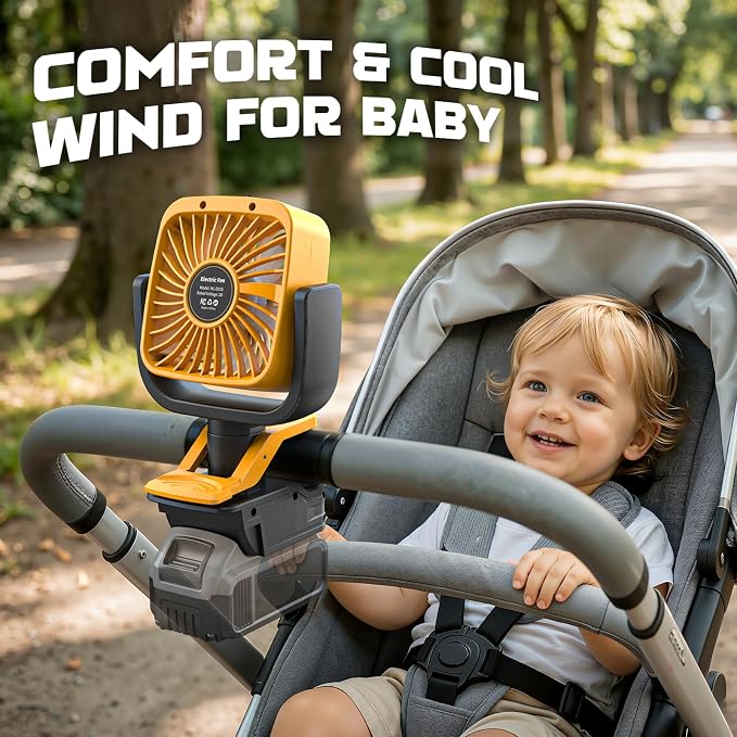 Ecarke 4" Clip Fan Compatible with Dewalt 20V Battery (Tool Only) 3-Speed Cordless Clip-On Fan with 360° Rotation Low Noise Portable Desk/Bed Fan for Camping Jobsite Tent Fishing