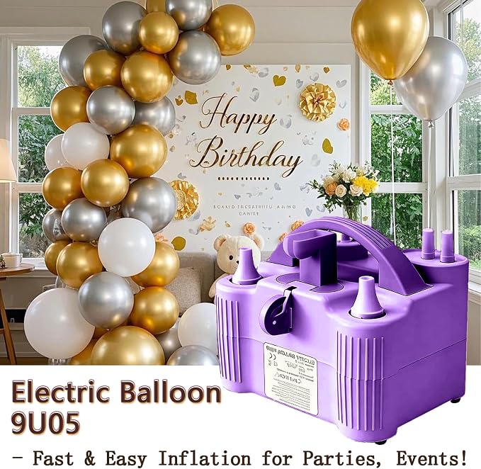 4-in-1 Electric Balloon Pump for All Balloons, Inflatables, and Sports Balls, Portable High Power Triple Inflating Ports for Latex Foil 260q Mylar Balloon