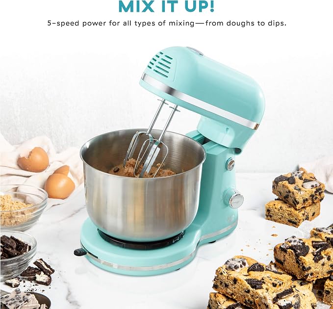 Delish by Dash Stand Mixer - Compact Mixer for Everyday Baking - 5-Speed Power with Removable Mixing Bowl - Dough Hooks Included - Aqua, 3.5-Quart