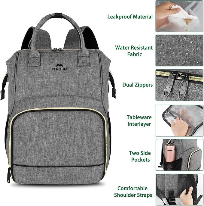 MATEIN Lunch Backpack for Women, 15.6 Inch Laptop Backpack with Lunch Compartment, Lightweight Work Backpacks for Teacher Nurse, Insulated Cooler Lunchbox Food Bag Meal Prep Bag for Picnics College