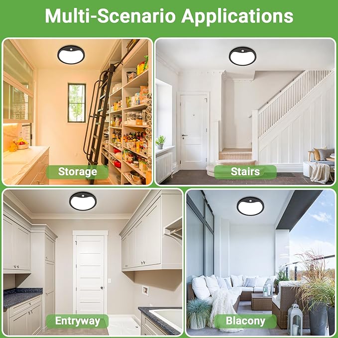 zemty 2Pack 9inch Motion Sensor Ceiling Lights Wired,18W 1800lm 3CCT/3 Mode/30-120s Timer, Bright Black LED Flush Mount Light Fixture Motion Activated for Closet Pantry Hallways Stairwells Garage