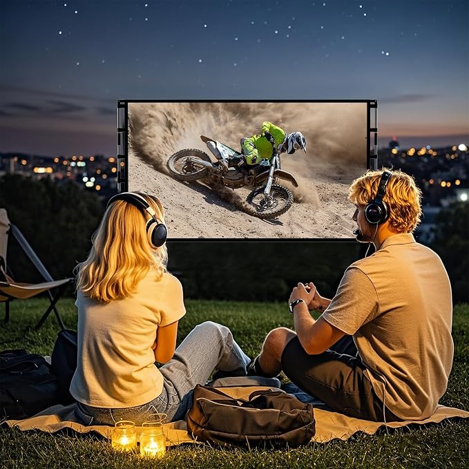 TOWOND Projector Screen and Stand, 100 inch Outdoor Projector Screen Indoor, Portable Movie Screen 16:9 4K Front Rear Projection Screen with Carry Bag Wrinkle-Free Design for Home Backyard Theater