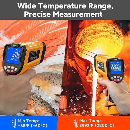 -58°F to 3992°F High-Temp Infrared Temperature Gun, Industrial Laser Thermometer Gun High Precision Triple Laser Non-Contact Pyrometer Termometer for Furnace, Kiln, Forge, Furnace, Engine, HVAC