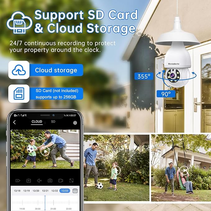 2K Light Bulb Security Camera,5G&2.4GHz WiFi 360° Motion Tracking, Color Night Vision, Alexa Compatible, Wireless WiFi Security Camera with Two-Way Audio, SD/Cloud Storage and Smart Alerts