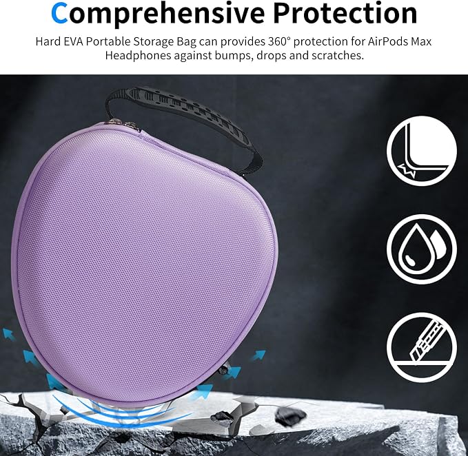 Hard Case for AirPods Max 2 Supports Sleep Mode,Travel Carrying Headphone Case with AirPods Max 2/1 Silicone Earpad Case/Ear Cups/Headband Cover,AirPod Max Protective Portable Storage Bag-Pastel Lilac