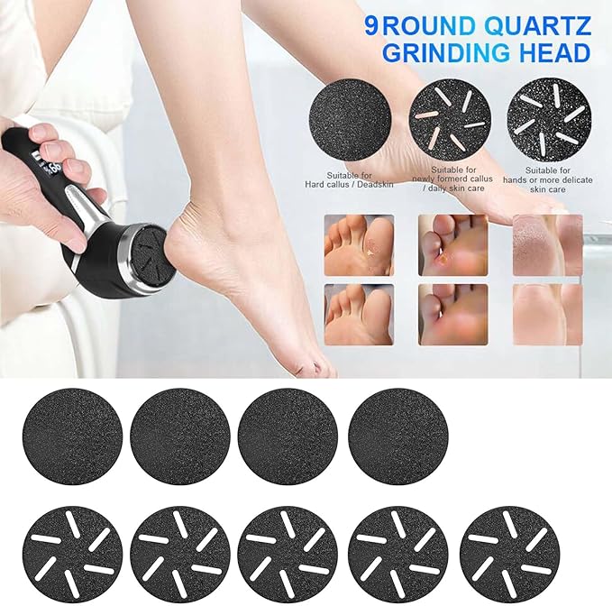 Electric Callus Remover for Feet (with Dander Vacuum), Portable Pedicure Kit Foot File Callus Remover, Rechargeable Waterproof Foot File for Foot Care Deadskin Remover with 3Head&LCD Display