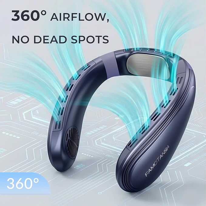 Neck Fan - Portable Personal Fan with Cooling Plate,Operated Wearable Rechargeable Fan with 5200mAh Lithium Battery,Neck Air Conditioner,3 Cooling Level&3 Speeds Level,Gifts for Women Men(Blue)