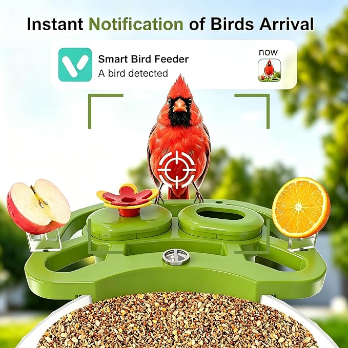 NEEZUKAR Smart Bird Feeder with Camera Solar Powered, AI Species Identification, 2K HD Video, Instant Arrival Alerts, Weatherproof Design for Outdoor, Best Gift for Bird Lovers(Green)
