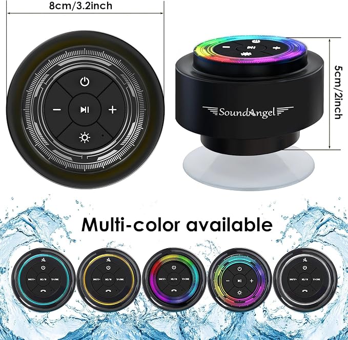 XLeader Pro Bluetooth Shower Speaker (Upgraded) Certified IPX7 Waterproof, 8W Crystal Sound&Rich Bass, 15H Playtime, with RGB Lights, Suction Cup, Silicone Lanyard, Ideal Gifts, SoundAngel Mate(2 Gen)