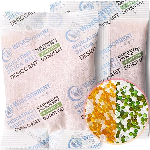 Wisesorb [6 Packs] 50g Desiccant Packs, Indicating Silica Gel Packets, Rechargeable Desiccant Packs, Desiccant Moisture Absorber for Storage