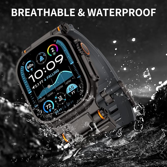 FOAMUNOC Rugged Band Compatible with Apple Watch Ultra 3/2/1 Band 49mm/46mm/45mm/44mm/42mm, Metal Connector with Silicone Strap for iWatch Ultra Series 11/10/9/8/7/6/SE3/SE2/SE/5/4/3/2/1, Gray/Black