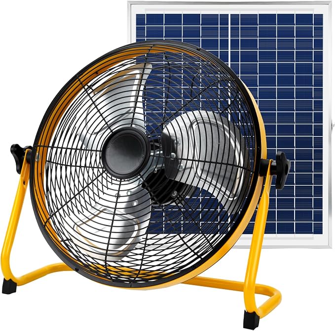 Solar Powered Rechargeable Fan 16", Whisper Quiet 15dB, 50Hr Runtime for Home Office Camping