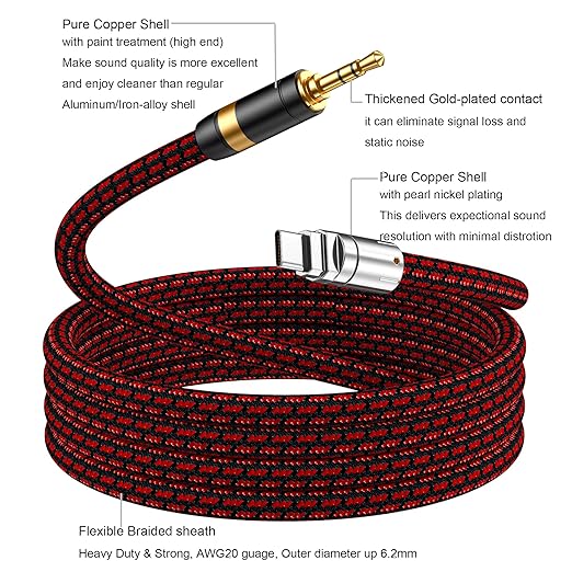 USB C to 3.5mm Audio Aux Jack Cable 6.5FT, Type C to 3.5mm Headphone Car Stereo Cord Compatible with iPhone 17 16 15 Pro Max Air, Samsung Galaxy S25 S24 S23 S22 S21 Note 20