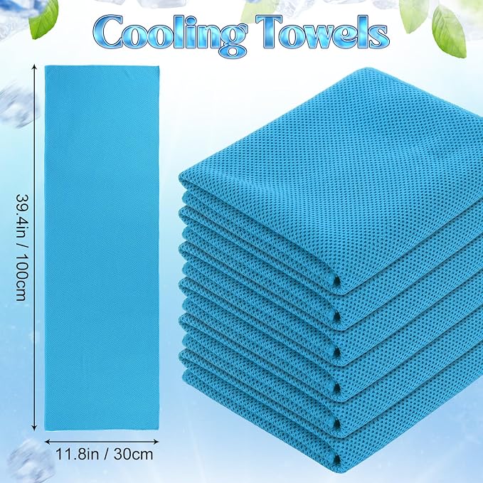 Hortsun 12 Personal Necklace Fan 12 Cooling Towels USB Rechargeable Battery 3 Speed Handheld Fan Portable Neck Hanging Fans Cooling Rags Bulk for Yoga, Sport, Camping, Fitness(Blue)