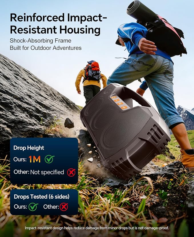 IPX7 Waterproof Outdoor Bluetooth Speaker, Wireless, 90W(Peak), 32H Playtime, Floating Design, Deep Bass & Loud Stereo Sound, Portable with Handle, Rugged for Pool, Beach, Kayaking, Hiking, Dark Brown
