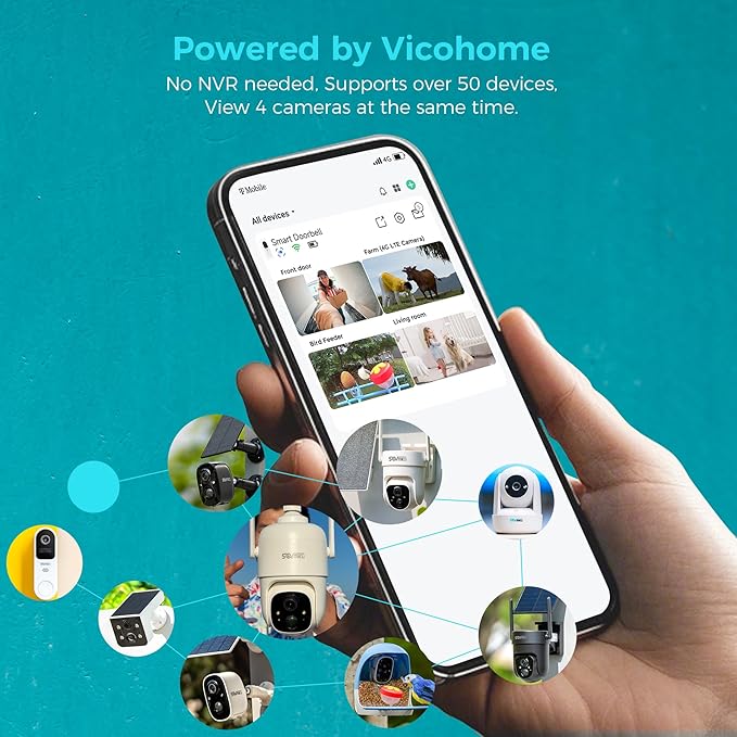 Vicohome 4CQ1 AI 2K Solar Security Camera Wireless Outdoor, Battery Powered,Two Way Audio,Motion Detection, 360° View,Easy to Setup,Color Night Vision,Audible Flashlight Siren,180 Days Exchange Policy