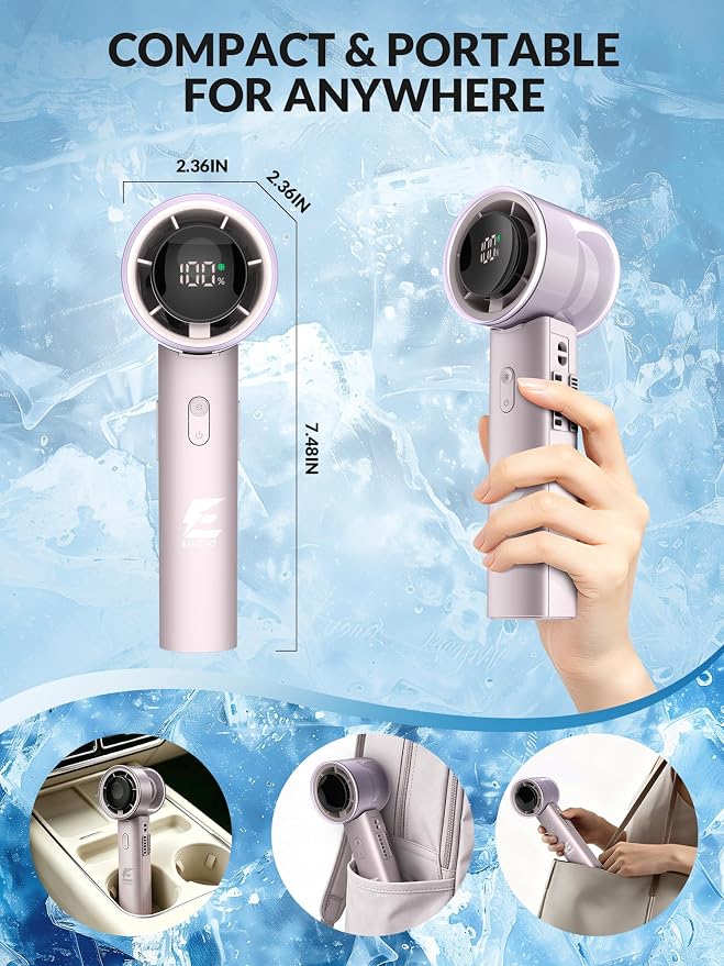 Semiconductor Ice Cooling Fans That Blow Cold Air,Portable Fan | handheld,rechargeable,hand cooling,4500mAh,6-speed,20000 RPM turbo,digital display,Ideal for camping,commuting & outdoor use