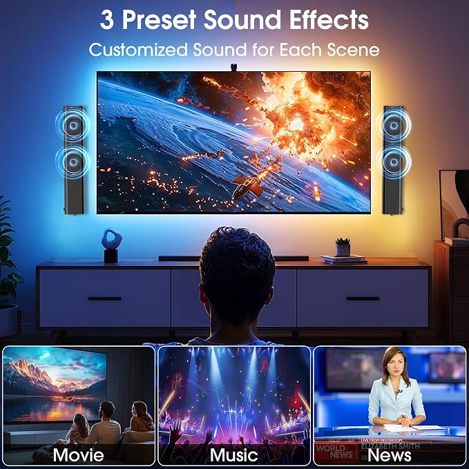 2.1 Channel Sound Bar with Wired Subwoofer, Dorby Audio 35in Detachable TV Soundbar, Bluetooth, HDMI-ARC, Optical, AUX, USB, FM, Coaxial Inputs for Home Theater