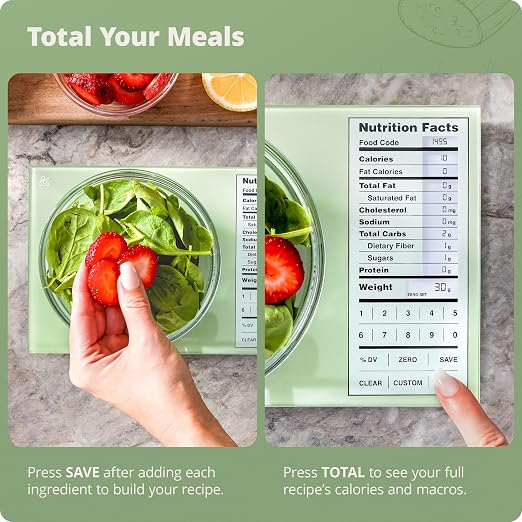 Greater Goods Digital Nutrition Scale – Accurate Macro and Calorie Tracking for Meal Prep, Weight Loss, and Healthy Eating | 2,000 Built-in Foods, Intuitive Nutrition Label Display, 11lb Cap, Green