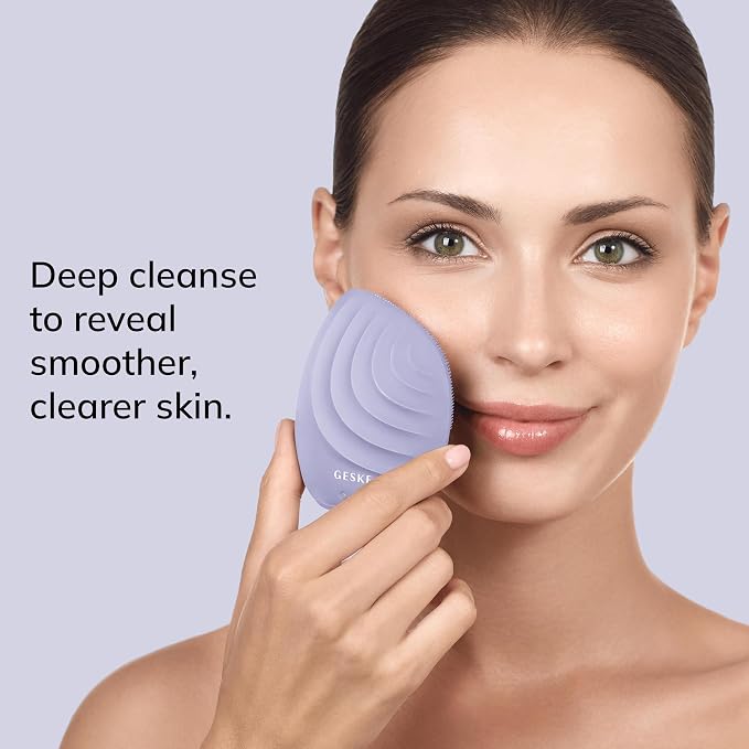 GESKE SmartAppGuided™ Sonic Facial Brush 5 in 1 | Vibrating Electric Facial Cleansing Brush | Soft Silicone Brush | Professional Facial Cleanser | Skin Cleanser & Exfoliator | Face Massager