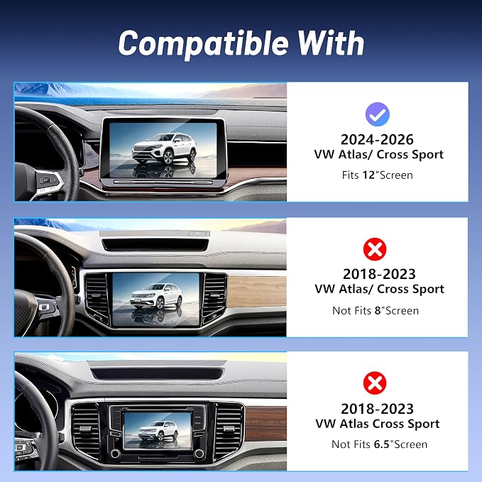 Magnetic Phone Holder for Volkswagen Atlas (2024 2025 2026, 12inch) / VW Altas Cross Sport, 15W Wireless Car Charger for iPhone & Samsung, 360 & Hands Free, with Storage Box, New Car Accessories