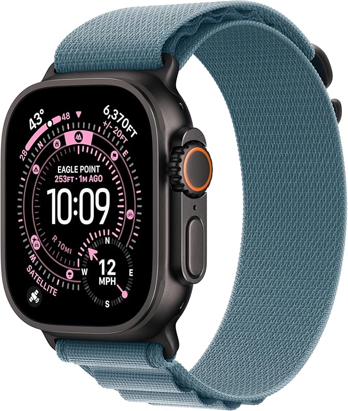Apple Watch Band - Alpine Loop - 49mm - Light Blue - Large - Black Titanium Finish