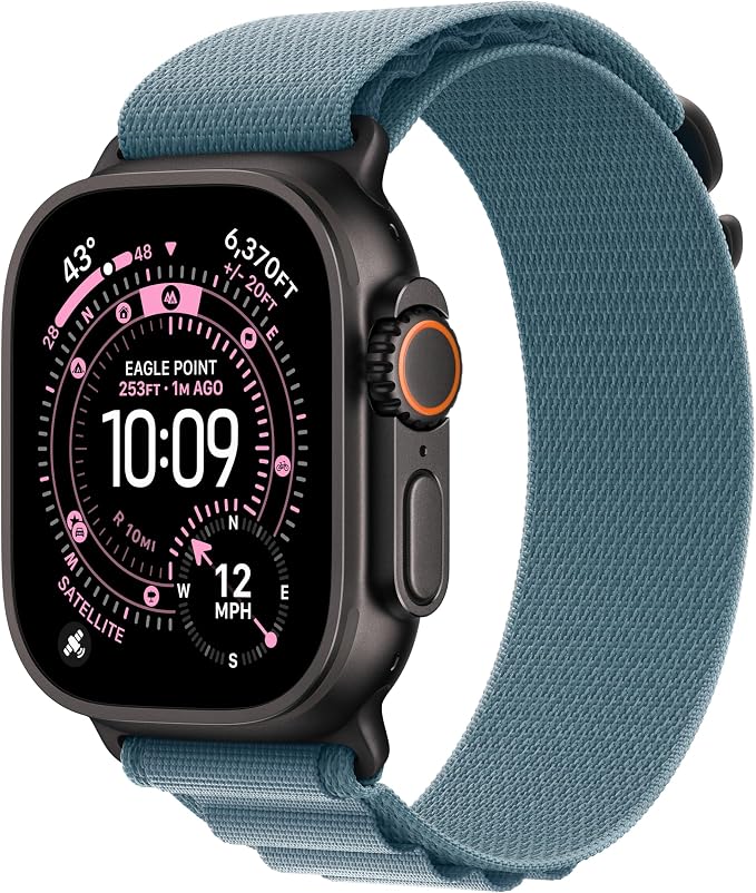 Apple Watch Band - Alpine Loop - 49mm - Light Blue - Medium - Black Titanium Finish