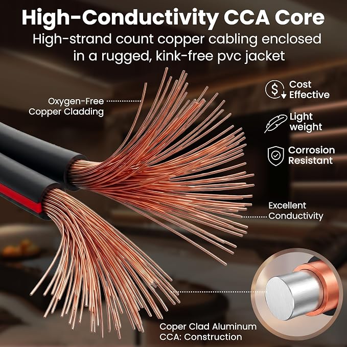 GEARit 16 Gauge Speaker Wire 500 ft,16 Gauge Wire with Foot Markers & Polarity Markings,Flexible Speaker Cable for Car Audio & Home Theater Speakers,Audio Cable for DIY Installations,CCA(Black)